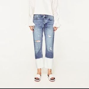 Zara Distressed Straight Leg Hem Bleached Button Fly Jeans Size 6